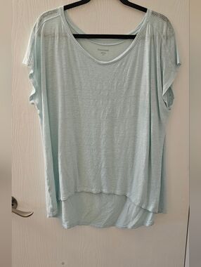 EILEEN FISHER Pale Blue Lightweight Scoop Neck Short Sleeve Top